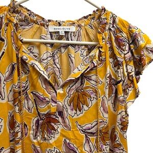 Rose & Olive Floral Ruffle Sleeve Top